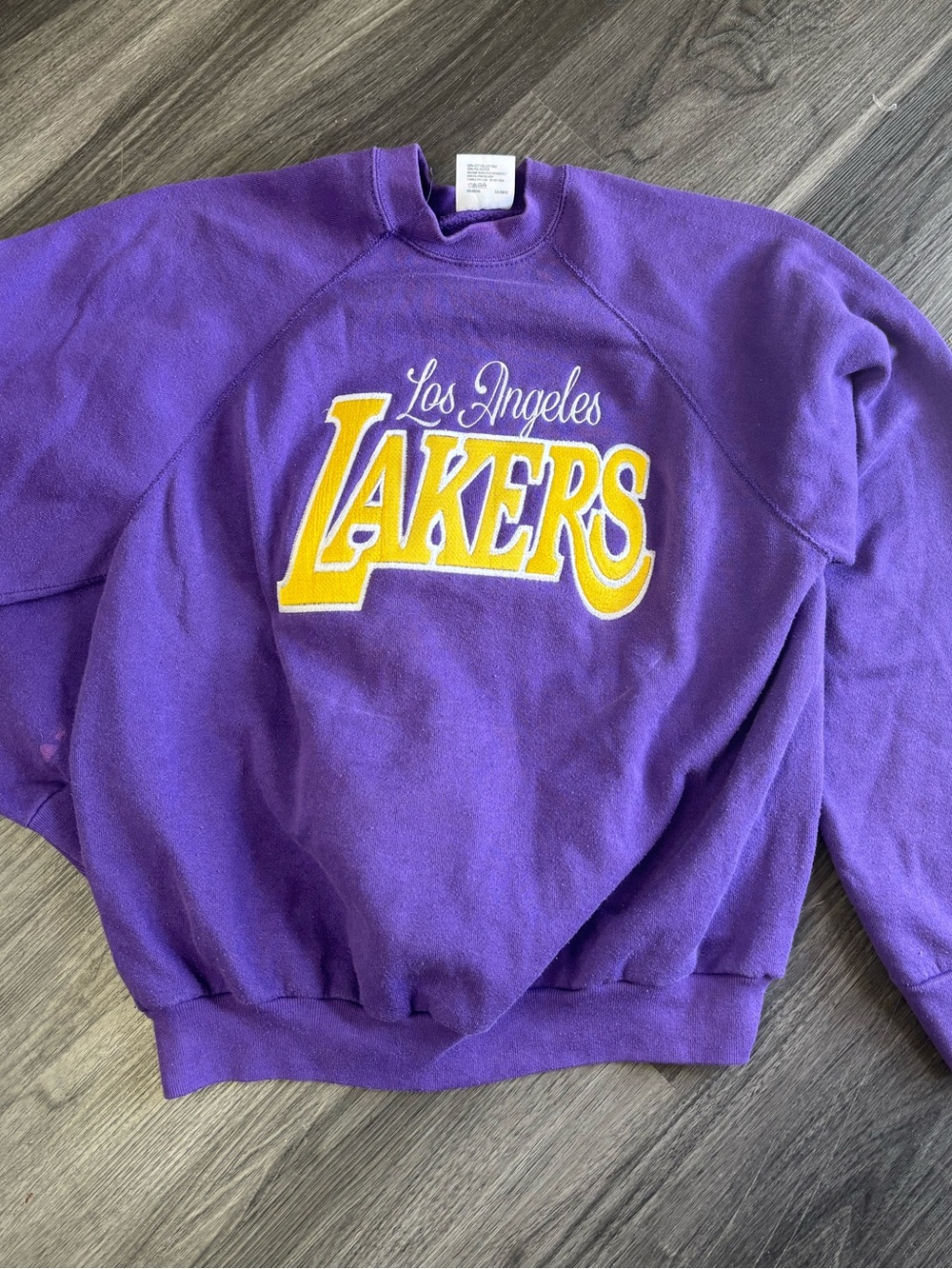 Vintage 80’s LA Lakers Tultex Purple Crewneck Sweatshirt stitched logo Large